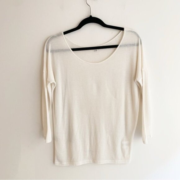 Aritzia Babaton Top Sweater 3/4 Length Sleeve Wool Round Neck Cream Size XS - Picture 7 of 14
